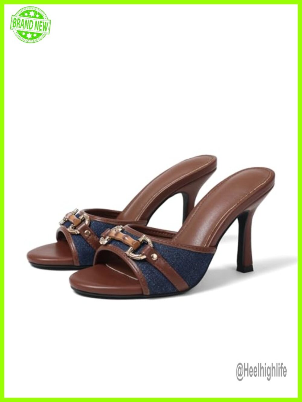 Women's Slip On Heeled Mules Sandals Round Toe Buckle High Heels